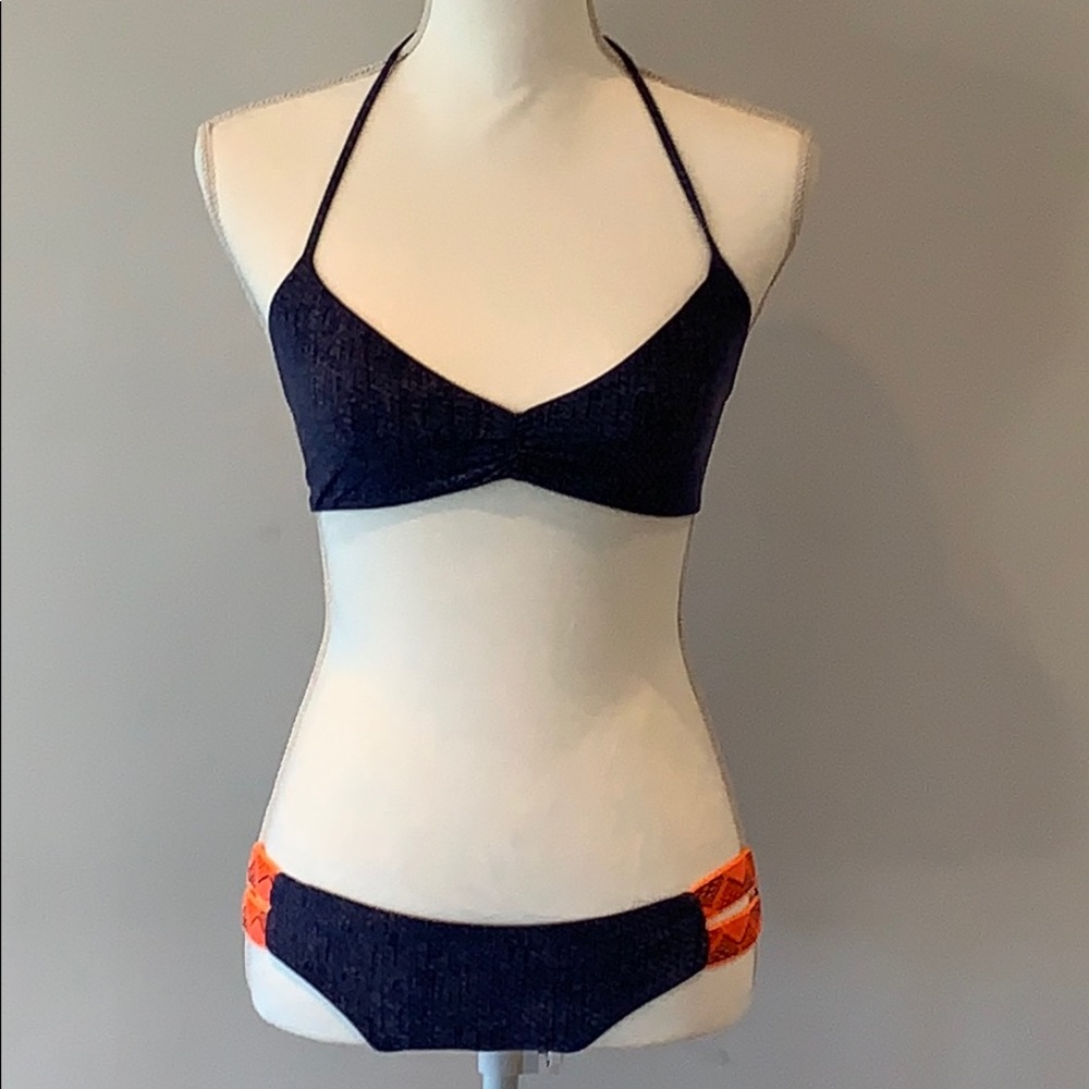 L Space Navy and Orange Trim Bikini